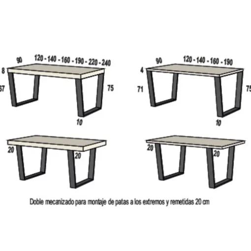 Mesa rectangular fija patas uve