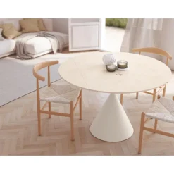 Mesa redonda porcelánico Liger blanca