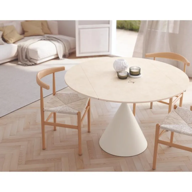 Mesa redonda porcelánico Liger blanca