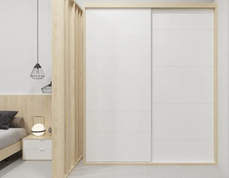 Separador ambientes listones de madera verticales